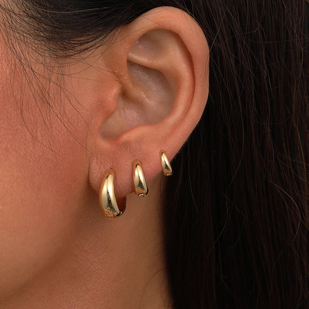 3-4 pares minimalista chique invisível huggie brincos de argola de cobre banhado a ouro para mulheres simples brilhante minúsculo empilhável joias de orelha
