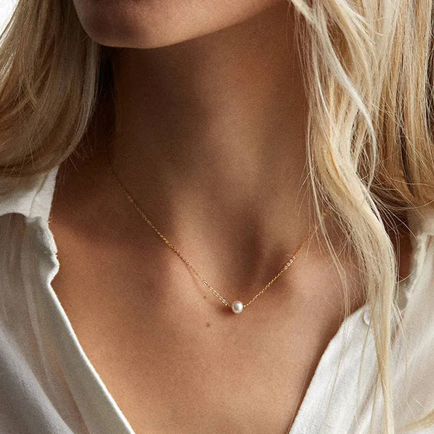 Gargantilha Linda Top com Pérola e Aço Inoxidável