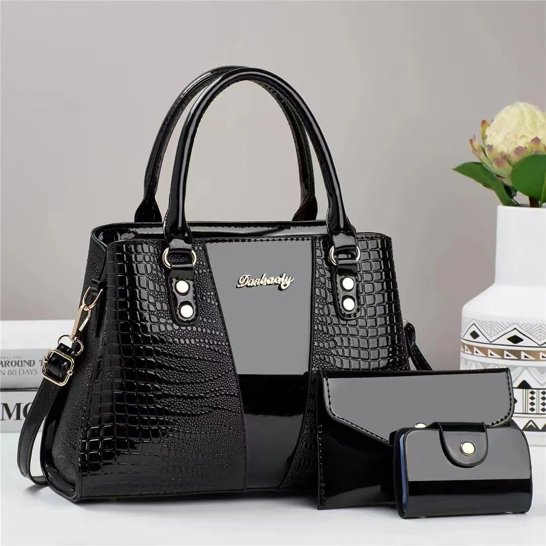 Crocodilo Padrão Crossbody Bolsa Composta para Mulheres, Grande Capacidade, Tote de Ombro Único, Alta Qualidade, PU, Bolsas de Moda, 2024