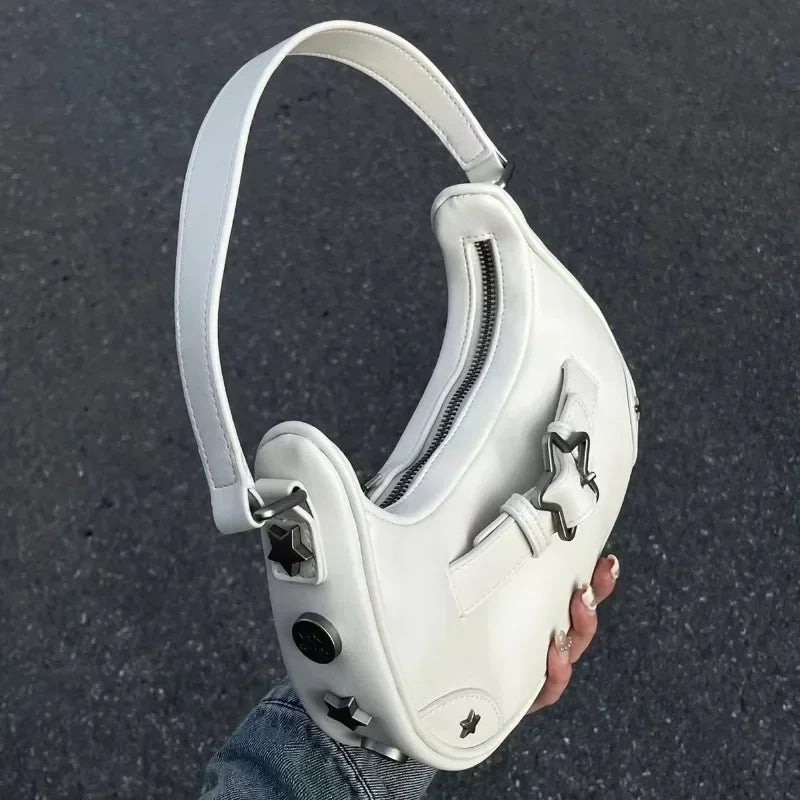 Bolsa Linda Top Estrela Branca de Ombro em Couro