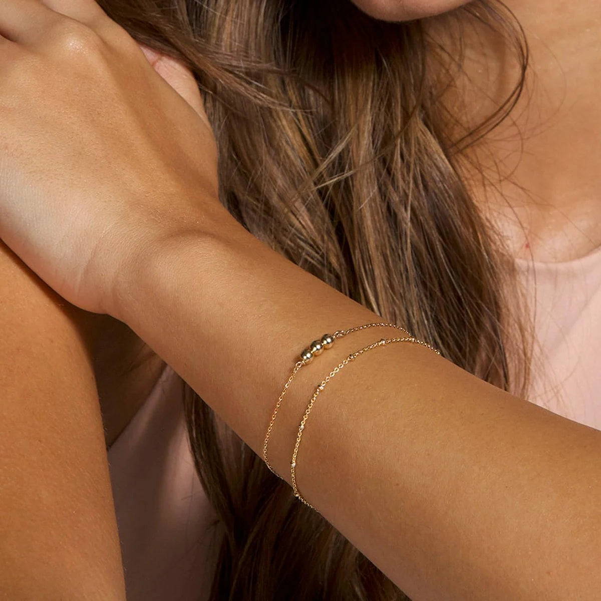 Mini pulseira clássica de 2 camadas, corrente fina, nova moda 2024, aço inoxidável, cor dourada, joias da moda, presente de festa, atacado