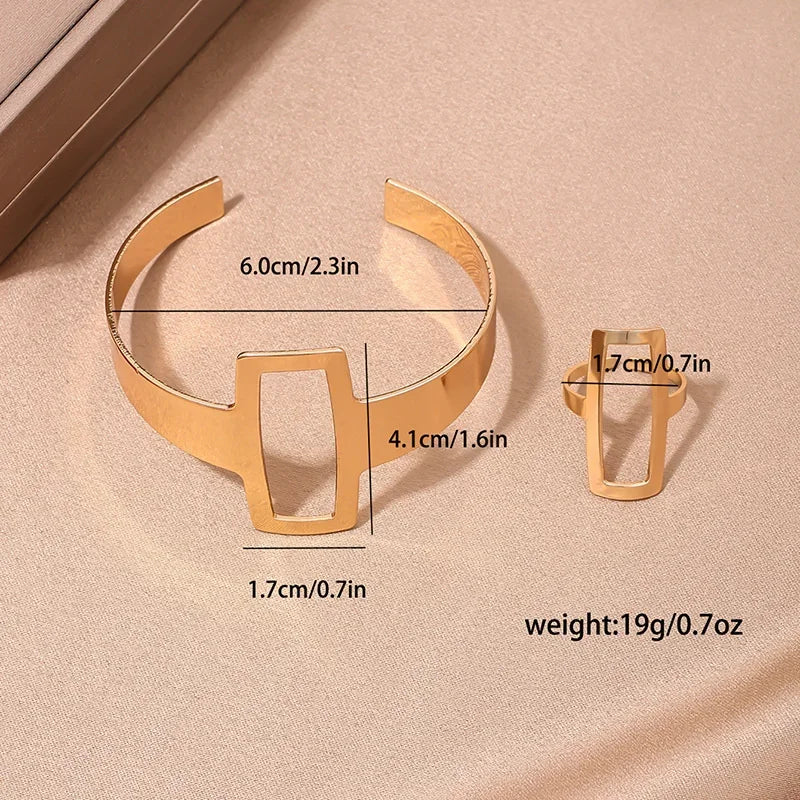 Conjunto Elegante de Anel e Pulseira Geométrica Linda Top