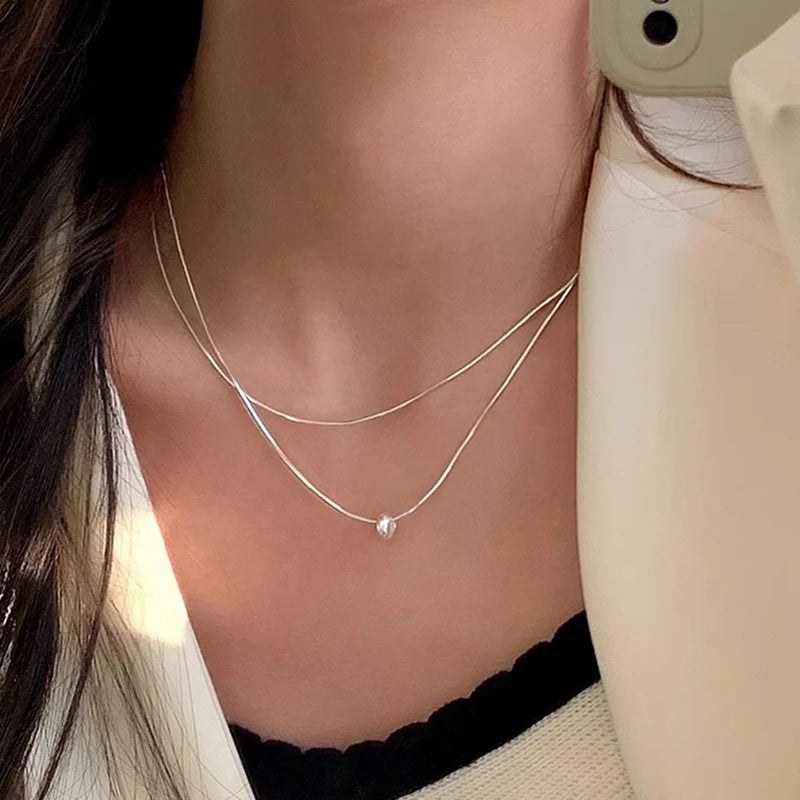 925 prata esterlina dupla camada colar requintado charme estilo simples pingente gargantilha presente de aniversário para mulheres jóias requintadas