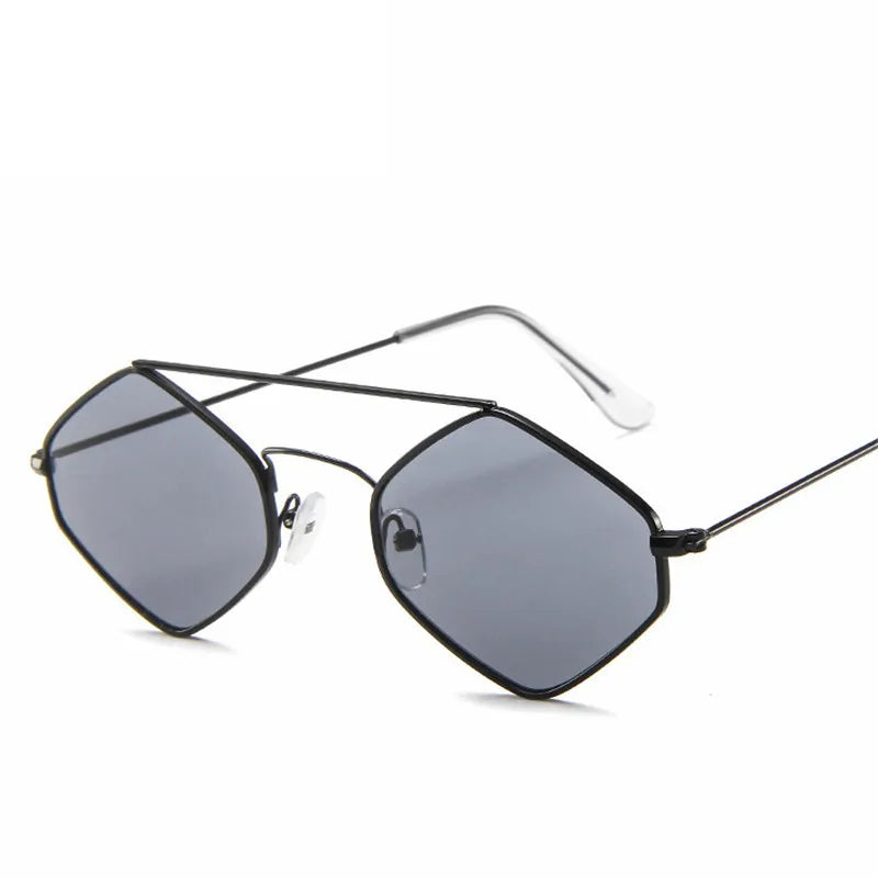 Óculos de sol vintage para mulheres, metal retrô, duplo feixe, óculos Wild Punk, óculos poligonais para o oceano, UV400, moda