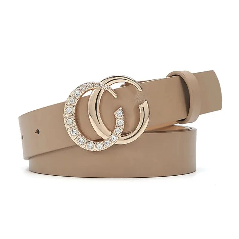 Cinto Elegante com Fivela Dourada e Strass