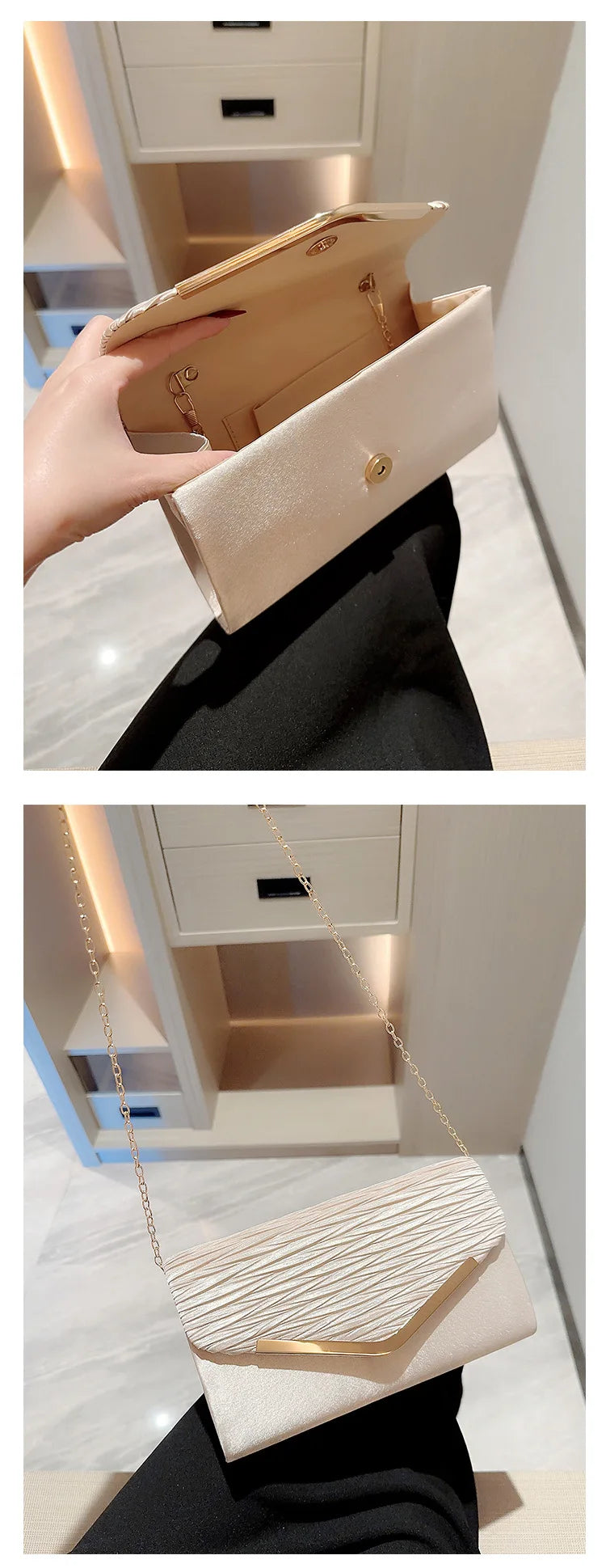 Clutch Luxuosa com Corrente e Design Diamante