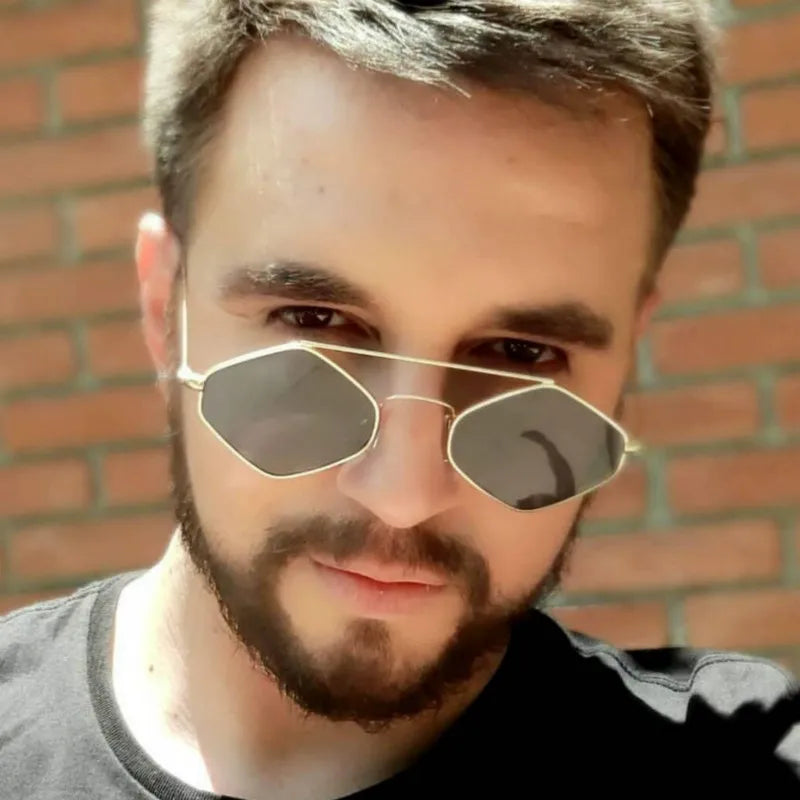 Óculos de sol vintage para mulheres, metal retrô, duplo feixe, óculos Wild Punk, óculos poligonais para o oceano, UV400, moda