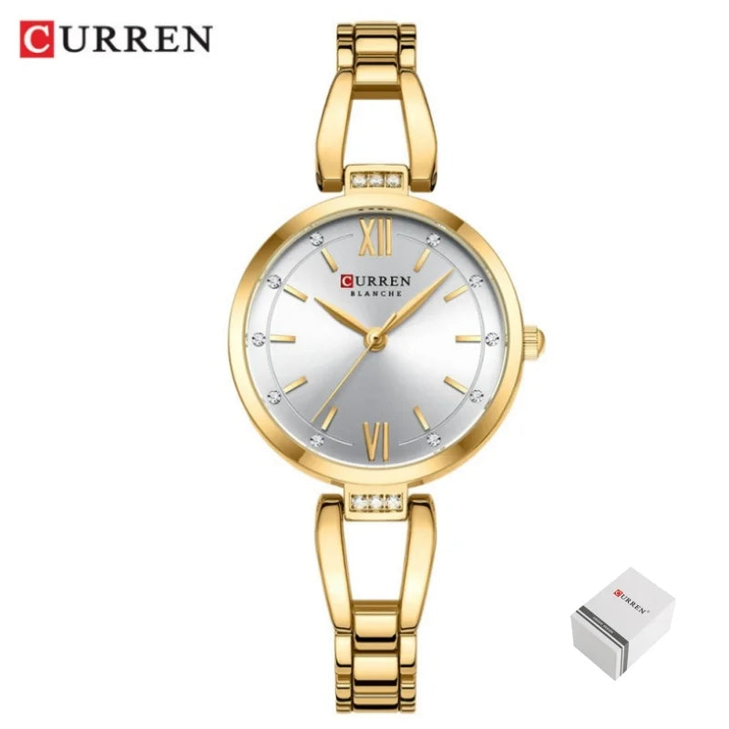 CURREN-Relógio de Pulseira de Aço Inoxidável Feminino, Quartzo, Elegante, Strap, Strass, Simples, Presentes, Senhoras, Moda, 9092