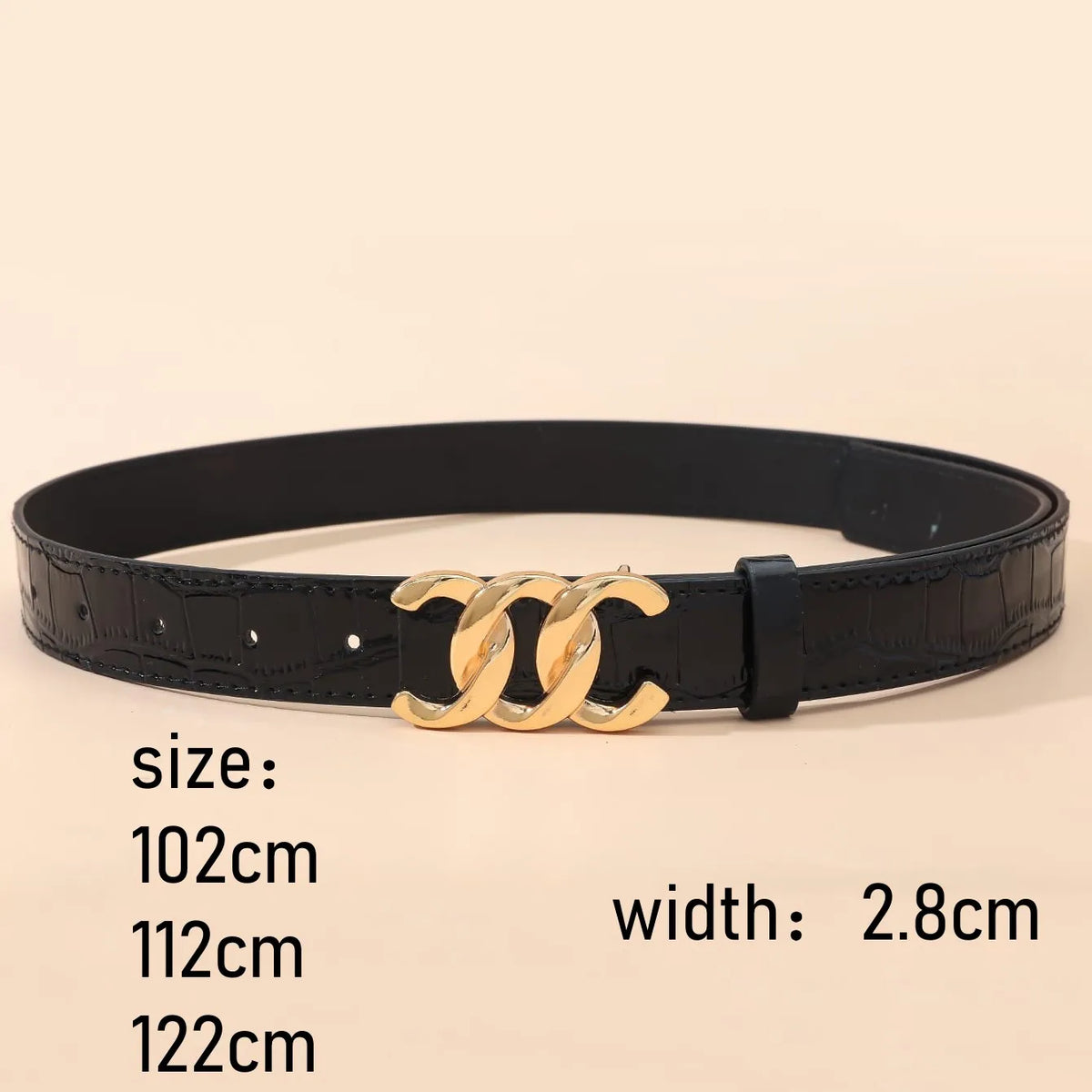 Cinto de Couro Preto com Fivela Tripla Elegante