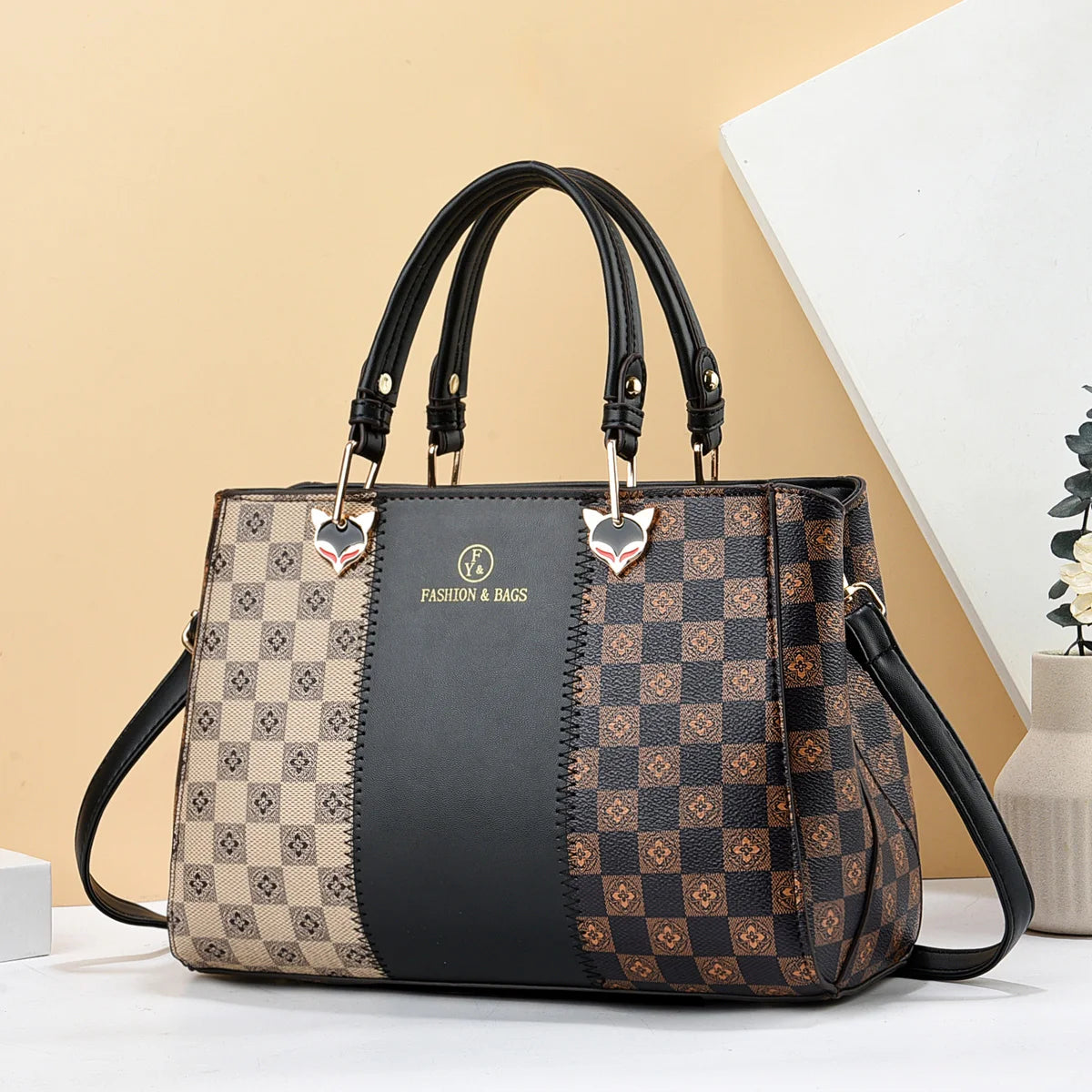 Checkered Padrão Crossbody Bag para Mulheres, Colorblock Bolsa, Trendy Top Handle Purse