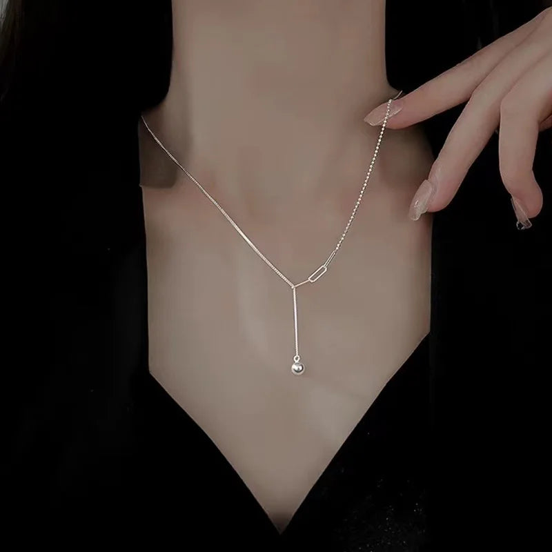925 prata esterlina colar estilo simples redondo grânulo pingente gargantilha presente de festa de aniversário para senhoras jóias finas