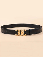 Cinto de Couro Preto com Fivela Tripla Elegante