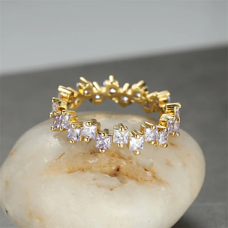 Anel de noivado irregular quadrado zircão para mulheres, anéis femininos vintage, pedra azul real, anel fino, cor dourada antiga, anéis de casamento para mulheres, cz