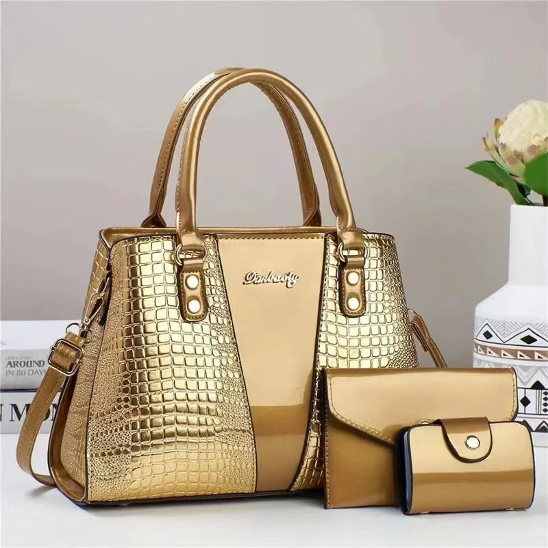 Crocodilo Padrão Crossbody Bolsa Composta para Mulheres, Grande Capacidade, Tote de Ombro Único, Alta Qualidade, PU, Bolsas de Moda, 2024