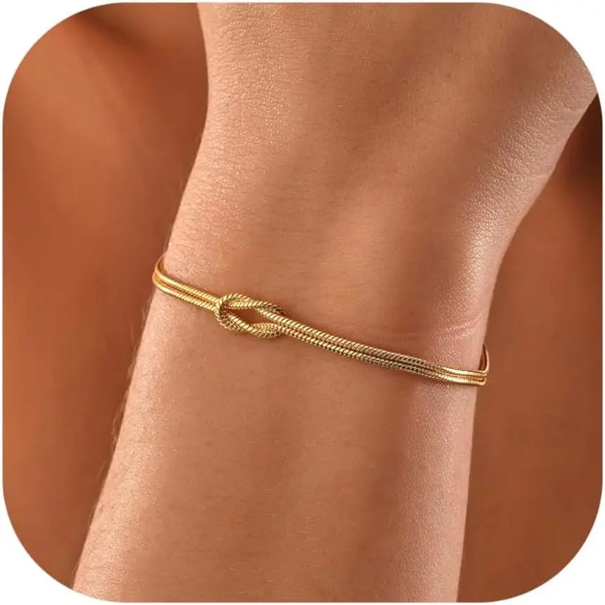 Pulseiras de nó de amor para mulheres 14K banhadas a ouro delicada corrente de cobra pulseira infinita ajustável joias de aço inoxidável presentes