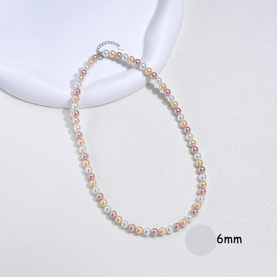 925 prata esterlina 6mm colar de pérolas para mulheres jóias no pescoço pérola grânulo gargantilha itens baratos com presente de festa