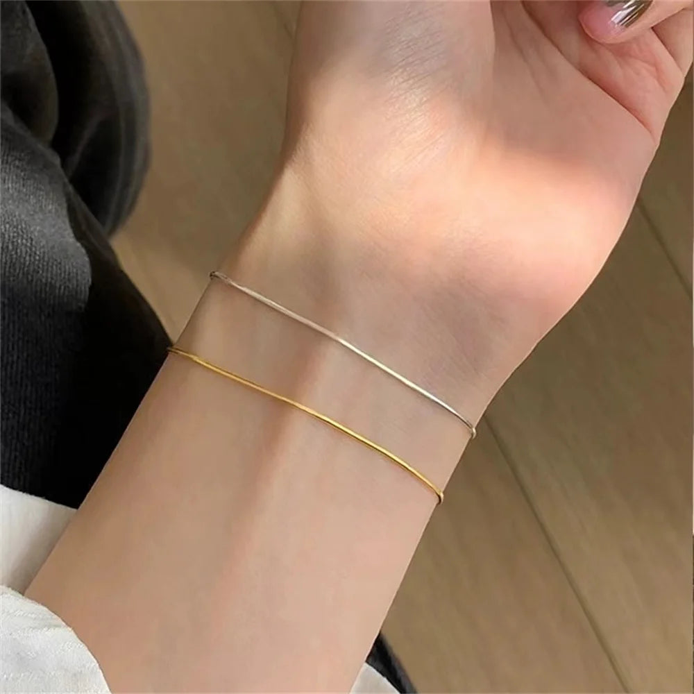 Novo ultra-fino aço inoxidável cobra corrente pulseira cor de ouro simples pulseira para mulheres ins moda jóias acessórios