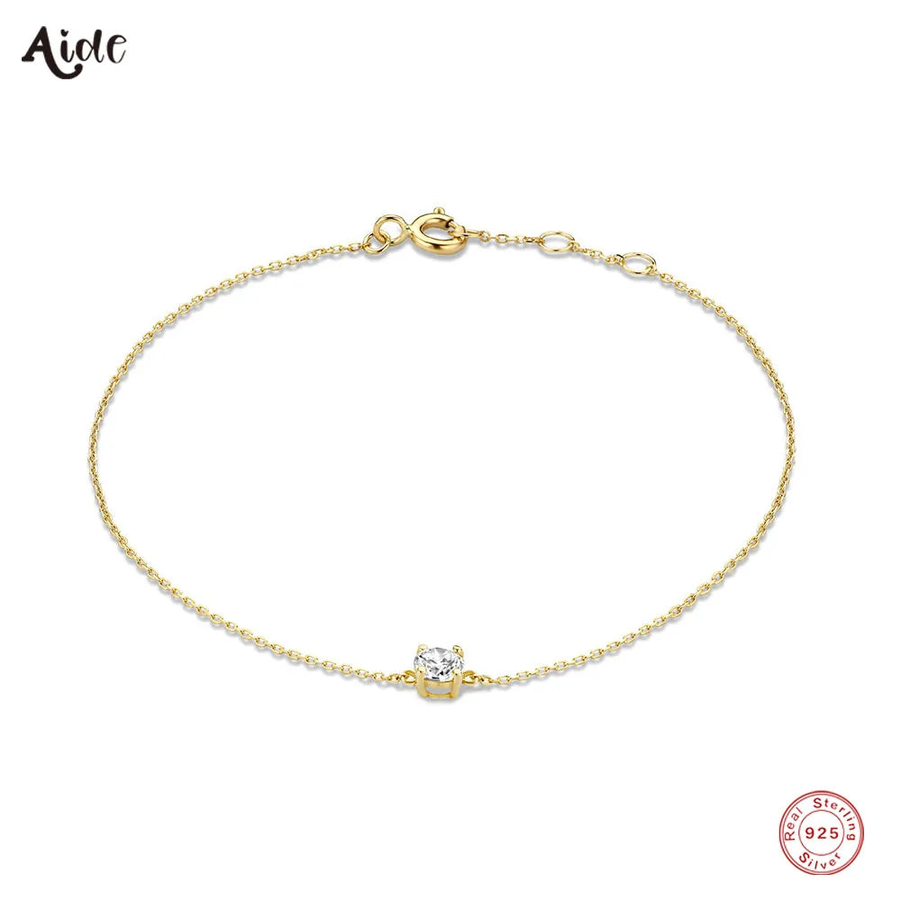 Aide 925 prata esterlina único redondo branco zircão corrente pulseiras para mulher 18k banhado a ouro simples pulseira temperamento jóias