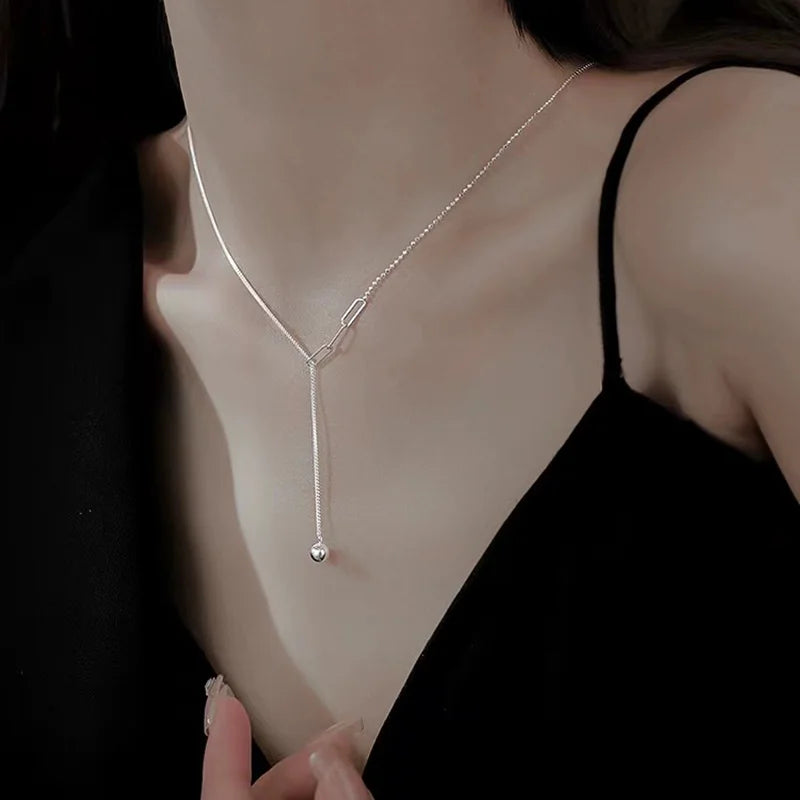 925 prata esterlina colar estilo simples redondo grânulo pingente gargantilha presente de festa de aniversário para senhoras jóias finas