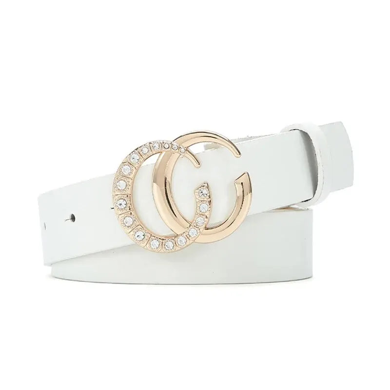 Mulheres Cinto de Strass Incrustado, Dourado Fivela CC, Couro PU, Elegante, Retro, Cem Pareado, Vestido, Jeans, Lady, 1pc