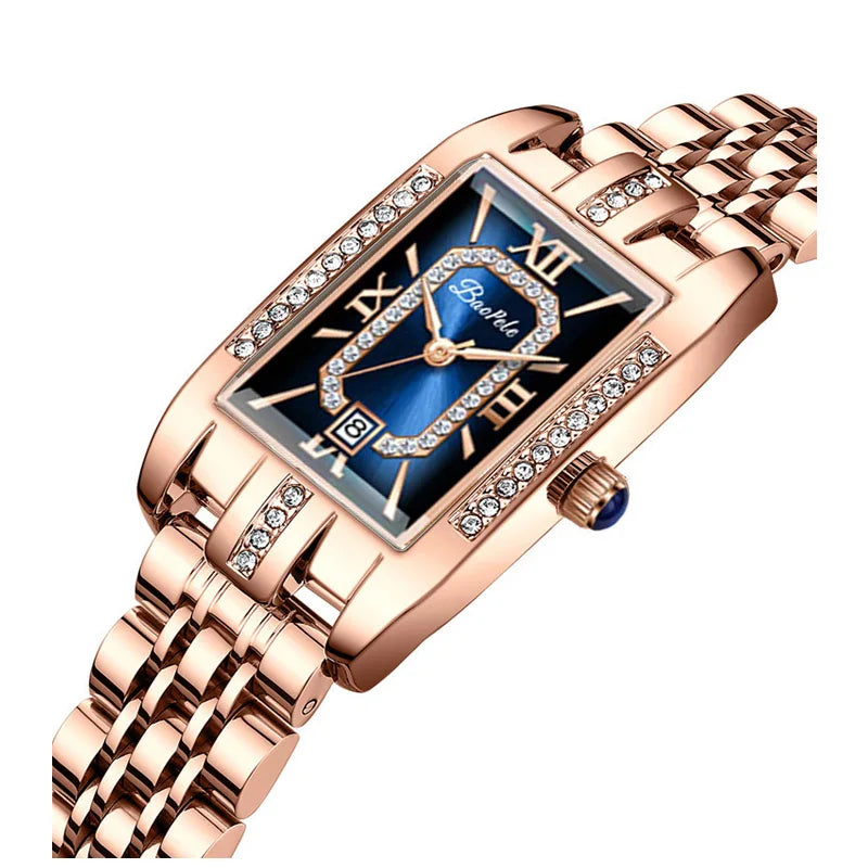 Relógio Feminino Retangular Luxo com Diamantes