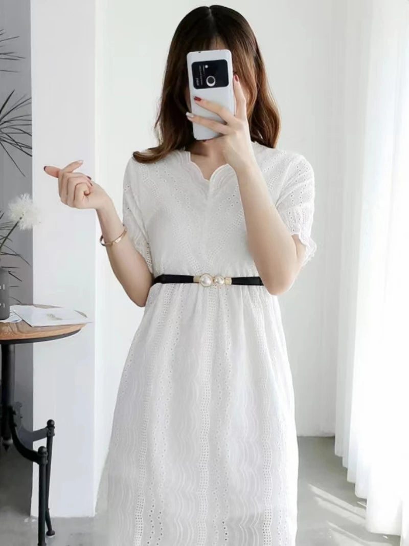 Cinto Elástico Feminino com Fivela Dupla de Pérola