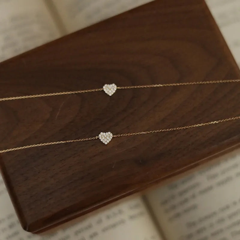 925 prata esterlina banhado 14k ouro pavé zircônia coração pulseira para mulheres coreano jóias delicadas jóias de pulso