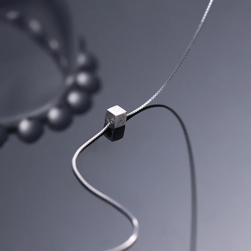 925 prata esterlina forma quadrada pingente colar para mulheres clavícula corrente festa de casamento jóias presente atacado