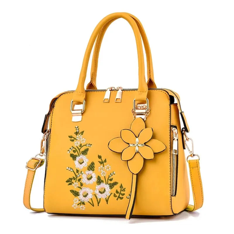 Bolsa feminina com detalhe floral, bolsa com zíper na moda para trabalho, bolsa tiracolo casual, bolsa floral para decoração