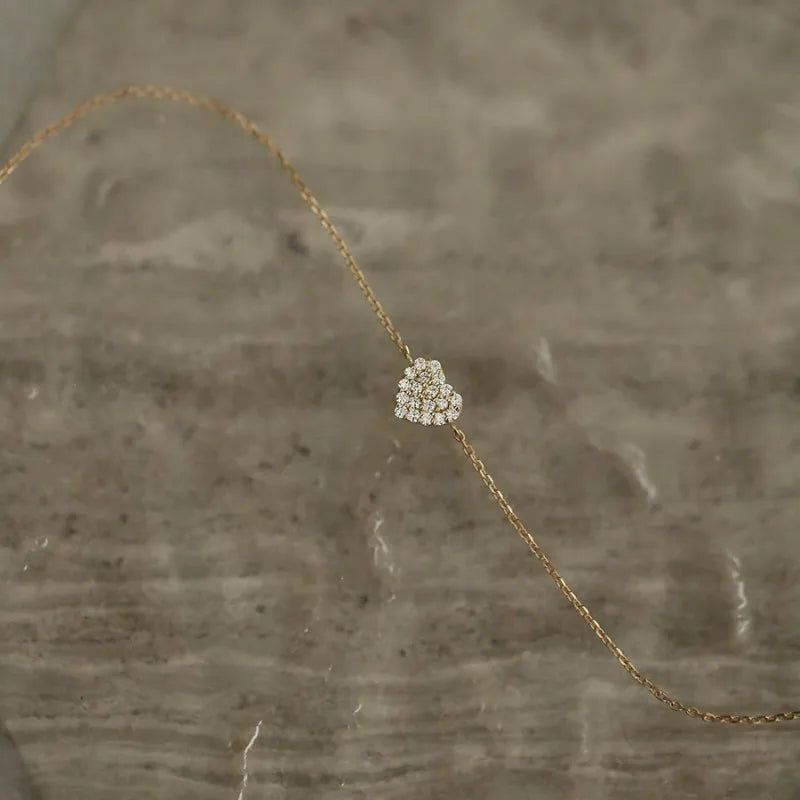 925 prata esterlina banhado 14k ouro pavé zircônia coração pulseira para mulheres coreano jóias delicadas jóias de pulso