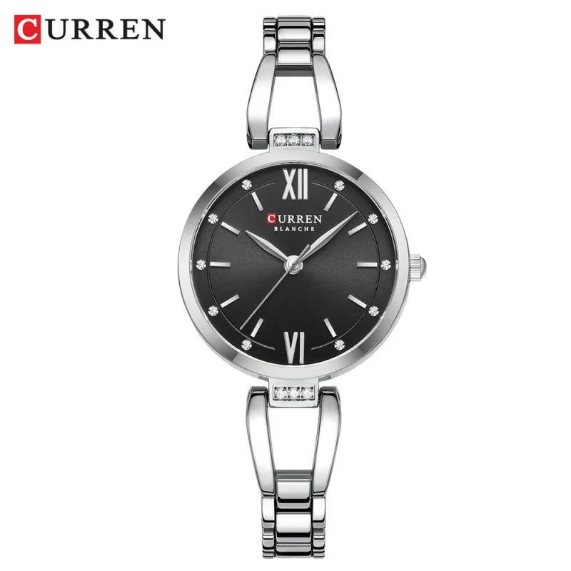 CURREN-Relógio de Pulseira de Aço Inoxidável Feminino, Quartzo, Elegante, Strap, Strass, Simples, Presentes, Senhoras, Moda, 9092