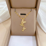 Aço Inoxidável Amor Coração Pérola Colar Pingente para Mulheres, Zircão Brilhante, Lua, Borboleta, Cadeia de Clavícula, Jóias De Casamento Gargantilha