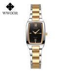 WWOOR-Relógio de pulso feminino impermeável em aço inoxidável, relógio de quartzo feminino, pulseira simples, moda luxo