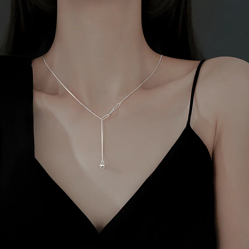 925 prata esterlina colar estilo simples redondo grânulo pingente gargantilha presente de festa de aniversário para senhoras jóias finas