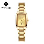WWOOR-Relógio de pulso feminino impermeável em aço inoxidável, relógio de quartzo feminino, pulseira simples, moda luxo