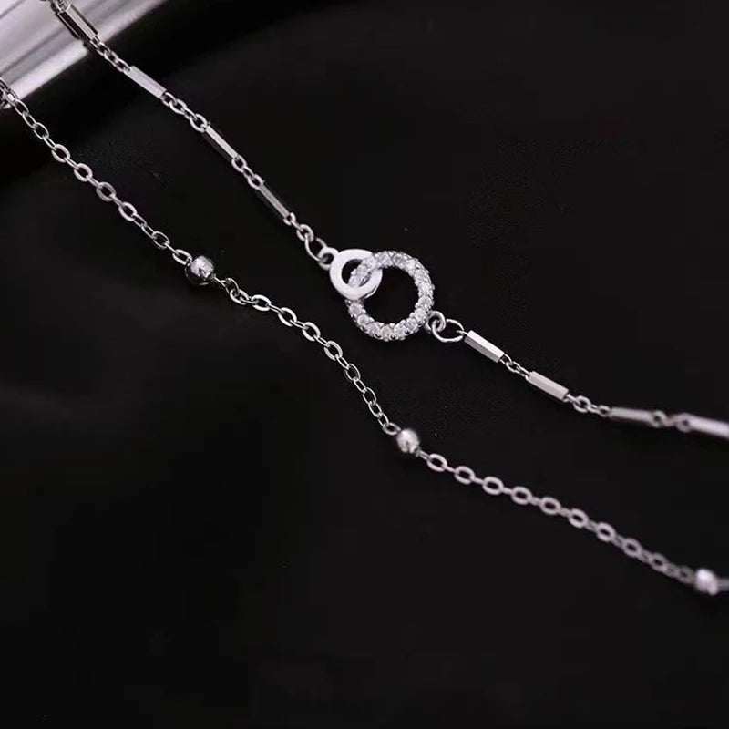 Pulseira de prata esterlina 925 com camada dupla, pulseira de zircônia brilhante para presente de joias da moda feminina