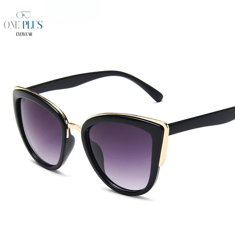 Óculos de sol luxuosos para mulheres Cat Eye Sunglasses, PC com metal, Big, Black, venda rápida, óculos polarizados