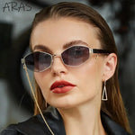 Óculos poligonais femininos, óculos de armação pequena, hexágono retrô da moda com corrente óculos exclusivos, designer da marca, 2023