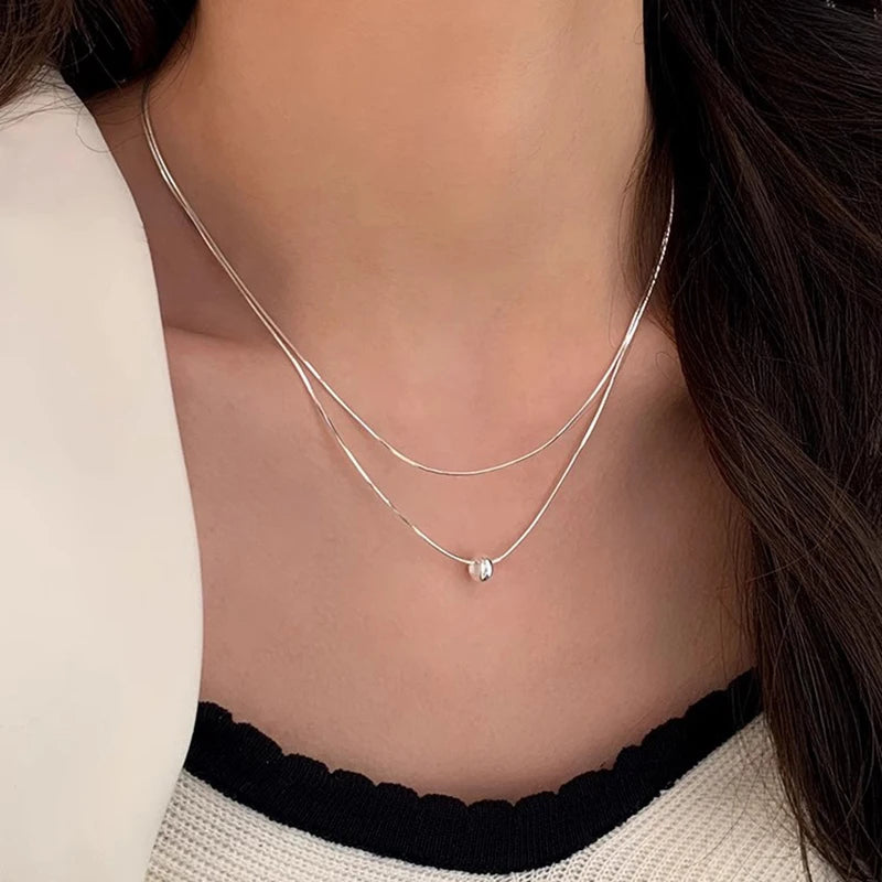 925 prata esterlina dupla camada colar requintado charme estilo simples pingente gargantilha presente de aniversário para mulheres jóias requintadas