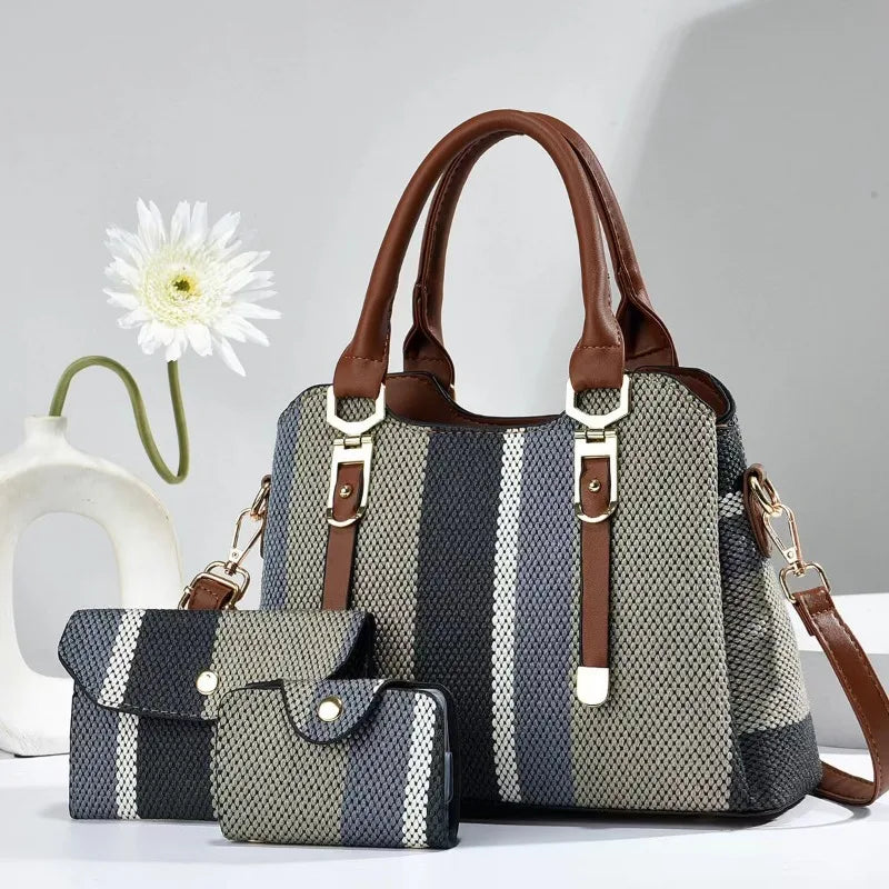 Conjunto Elegante de Bolsas Listradas Linda Top