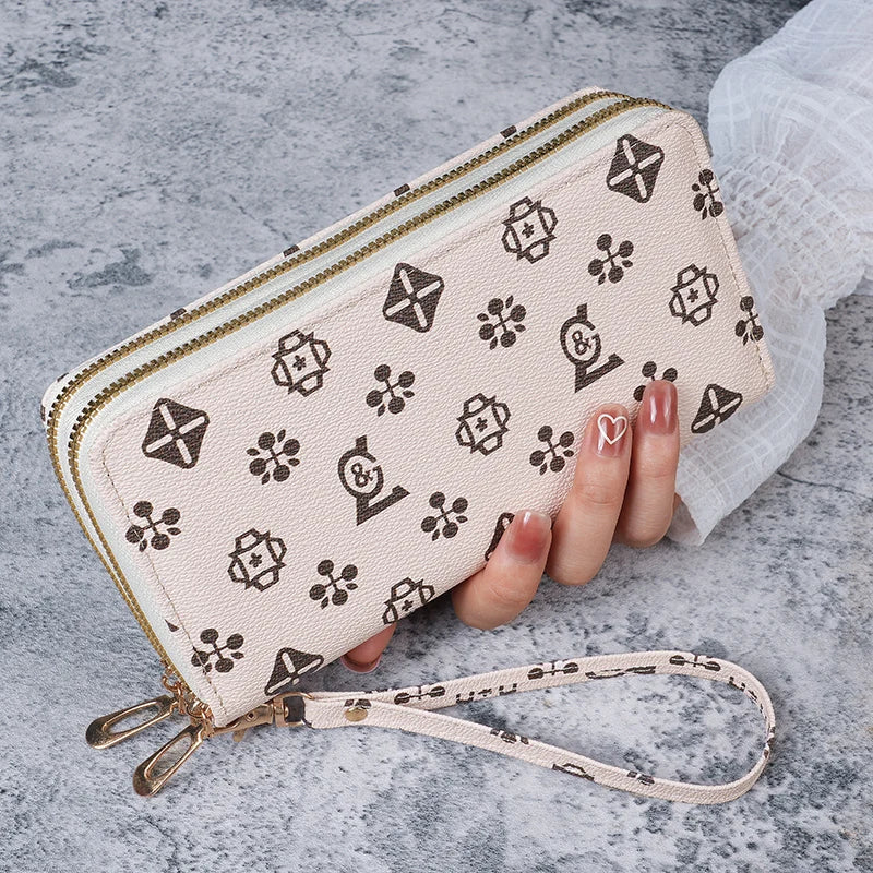 Carteira longa com zíper duplo para mulheres, carteira feminina, grande capacidade, nova moda