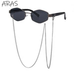 Óculos poligonais femininos, óculos de armação pequena, hexágono retrô da moda com corrente óculos exclusivos, designer da marca, 2023