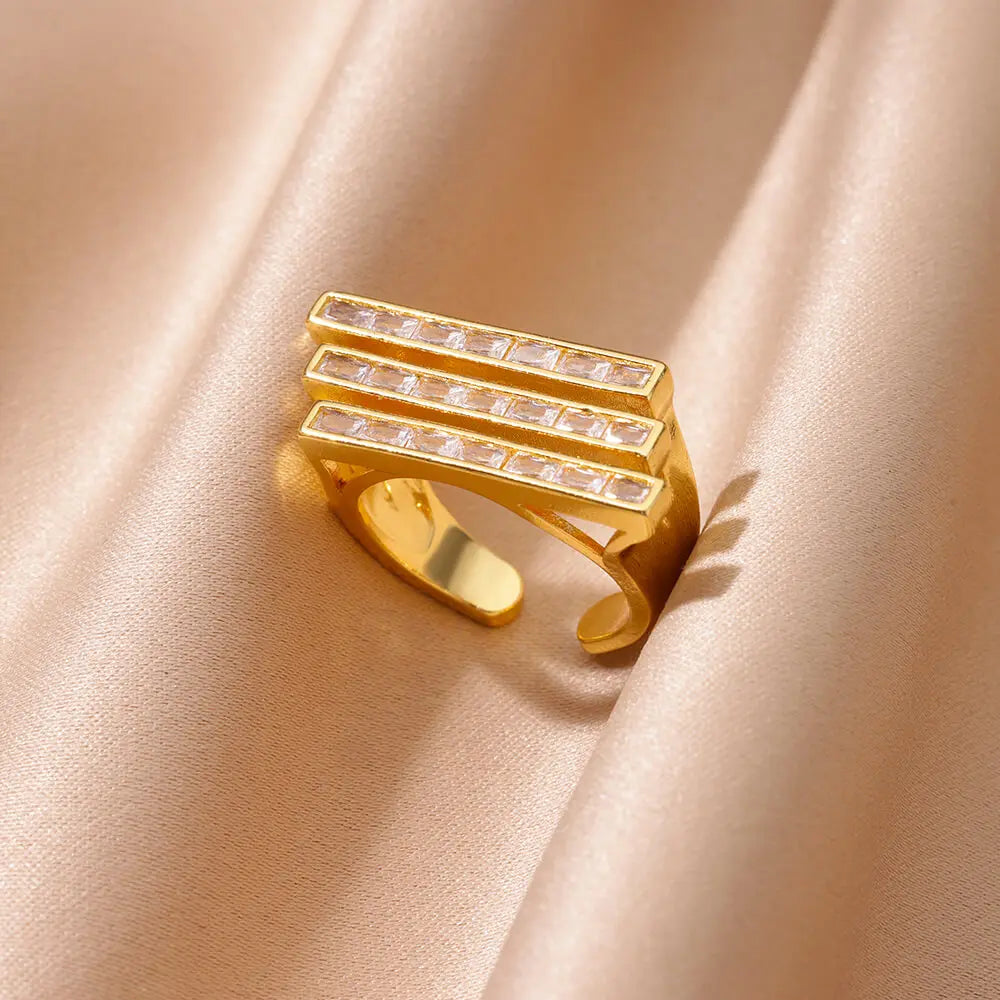 Anel Dourado Geométrico de Dupla Camada Linda Top