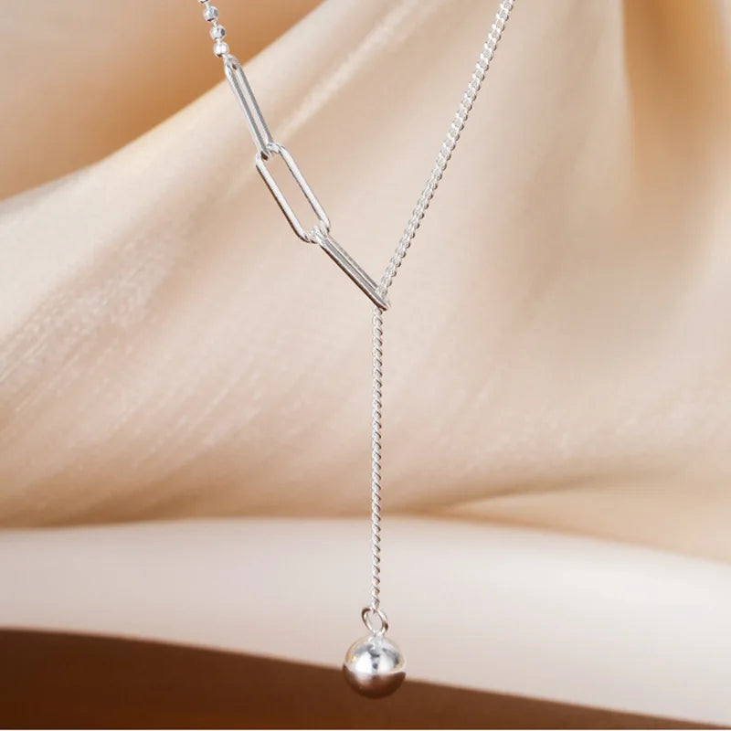 925 prata esterlina colar estilo simples redondo grânulo pingente gargantilha presente de festa de aniversário para senhoras jóias finas