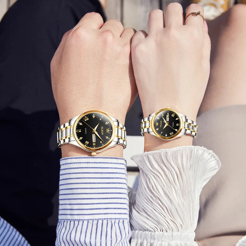 Relógio de Casal OLEVS Luxo Inoxidável à Prova D'Água