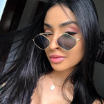 Óculos de sol vintage para mulheres, metal retrô, duplo feixe, óculos Wild Punk, óculos poligonais para o oceano, UV400, moda