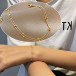 Moda 925 prata esterlina ouro pequeno redondo grânulo pulseira para feminino retro dupla camada pulseira aniversário jóias presente