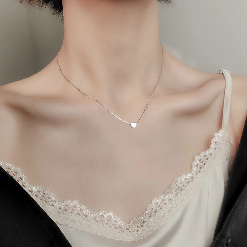925 prata esterlina coração pingente colar simples charme clavícula corrente colar para mulheres jóias presente frete grátis