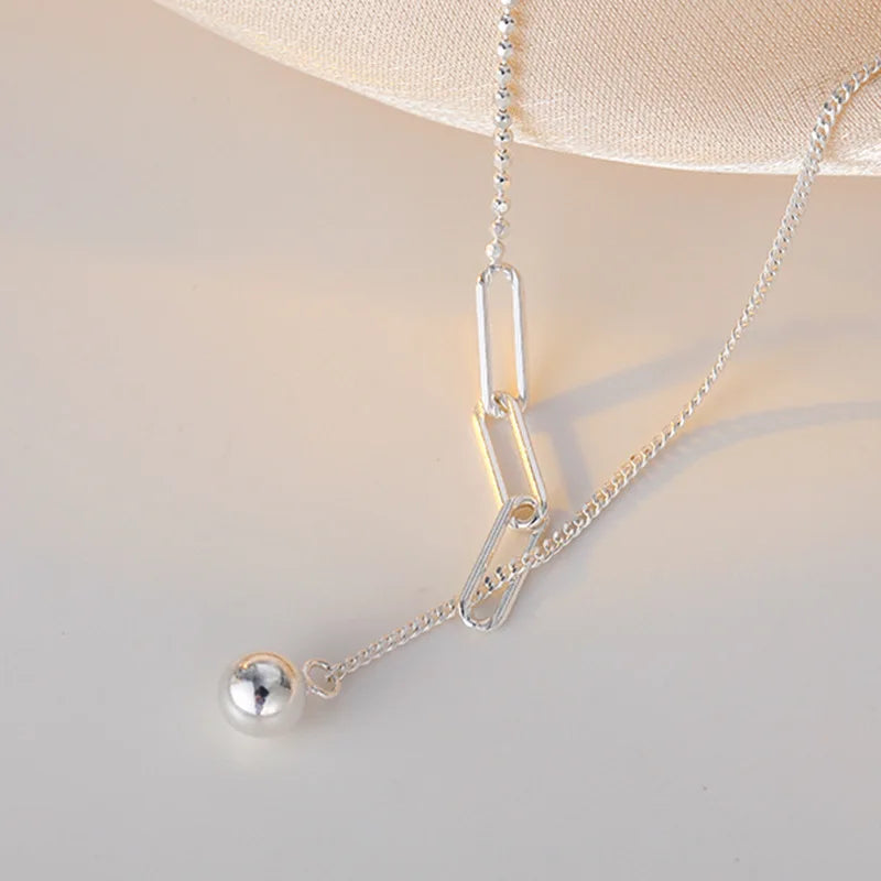 925 prata esterlina colar estilo simples redondo grânulo pingente gargantilha presente de festa de aniversário para senhoras jóias finas