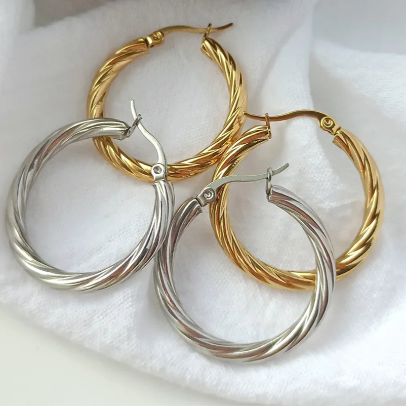 UHBINYCA Brincos de argola torcidos banhados a ouro 18K para mulheres, anel de orelha simples joias hipoalergênicas